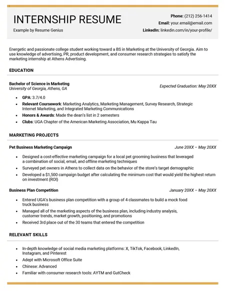 How to Write a Resume for a College Internship